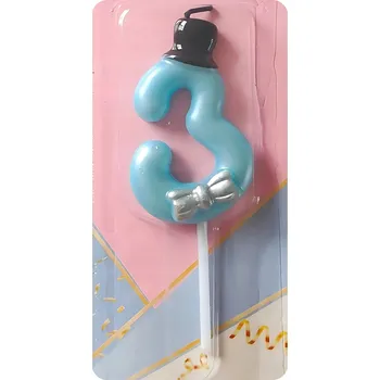 Dortová svíčka Svíčka Modrá Číslo 3 Číslice Elegantní Klobouk Narozeninové Svíčky