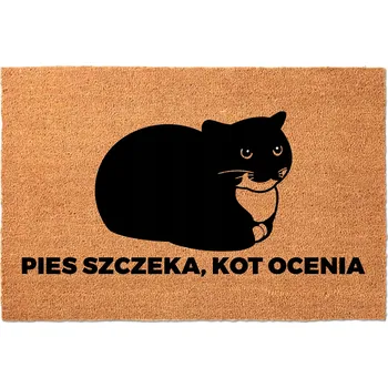 Rohožka VSTUPNÍ ROHOŽKA 40X60 KOKOSOVÁ HUMOR NÁPIS PES ŠTĚKÁ, KOČKA HODNOTÍ