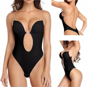 Body Dámské modelovací body černé barvy, podprsenka a TANGA, vhodné pod šaty s odhalenými zády, velikost M