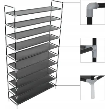 Botník Stojan na boty s 10 policemi, kov a netkaná textilie, černý