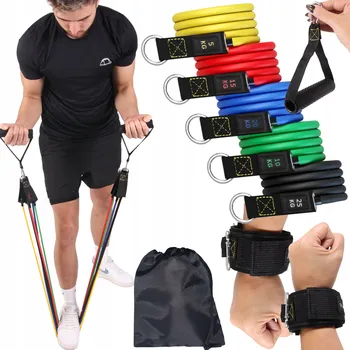 SADA 5 ODPOROVÝCH GUM NA CVIČENÍ FITNESS WOROUT POHODLNÉ ZESÍLENÉ POPRUHY KVALITA