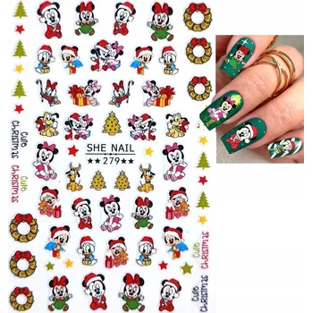 samolepka 3D Samolepky na nehty Zimní sněhové vločky Vánoce Mickey Mouse R207