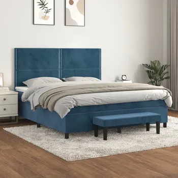 Postel vidaXL Box spring postel s matrací 180x200 cm samet [3137797] Barva: Tmavě moddrá