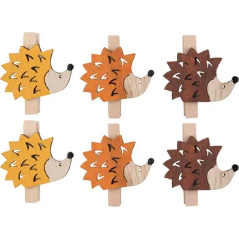 Vánoční dekorace Anděl Přerov Ježci dřevění na kolíčku, 6 ks, 3 cm