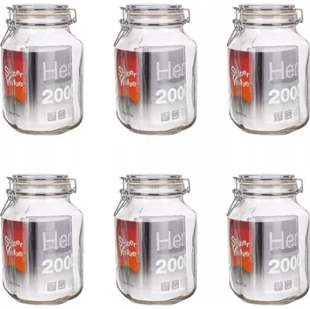 Sklenice 6x ZAVAŘOVACÍ SKLENICE nádoba na potraviny okurky zavařeniny 2 L S KLIPEM houby zelí bigos