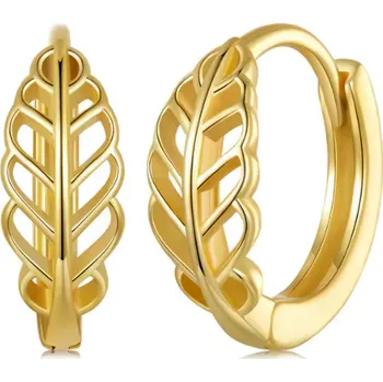 Náušnice For Silver Pozlacené kruhové náušnice s listovým motivem – Stříbro 925