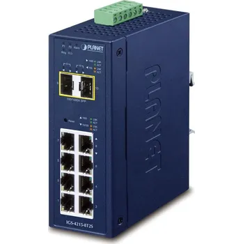 Síťový kabel Planet IGS-4215-8T2S průmyslový L2 switch, 8x1Gb, 2x1Gb SFP, dual 9-48VDC, -40~75°C, IP30