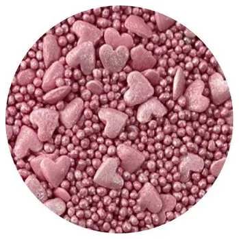 Jedlá dekorace na dort Cukrové zdobení metalizované růžové srdce 1kg - I LOVE CAKES