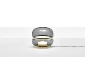 Lampička Brokis Skleněná stolní lampička s onyxovým diskem Macaron S Barva skla: Transparentní, Barva kabelu: Bílá, Dekor disku: Onyx bílý PC01038_018