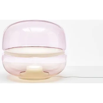 Lampička Brokis Fascinující podlahová či stolní lampa z onyxu a skla Macaron L Barva skla: Světle růžová, Barva kabelu: Světle šedá, Dekor disku: Onyx bílý PC01040_020