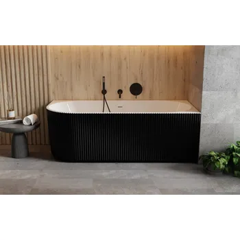 Vana Besco Denaya Volně stojící vana 170x78 cm, sifon se štěrbinovým přepadem, Černá / bílá, Barva sifonu - Bílá, Pravá, VANDENA170BWPW