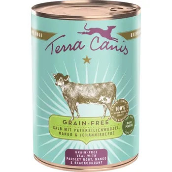 Krmivo pro psa Terra Canis bez obilovin, telecí maso s kořenovou petrželí, mangem a černým rybízem 6 × 400 g