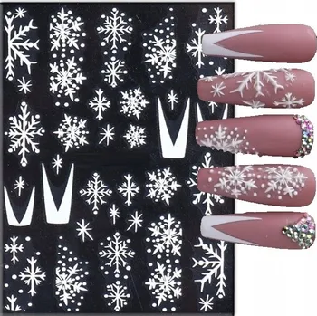 Umělé nehty Samolepky 5D na nehty s vánočními motivy SNĚHOVÉ VLOČKY E26