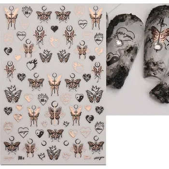 samolepka Samolepky na nehty 3D RŮŽOVÉ ZLATO MOTÝLI R44