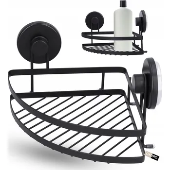 Drátěná police Rohová polička do sprchy závěsná černá kovová na přísavky 20x12,5 cm