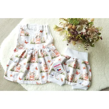 Dívčí šaty AMÁLKA Mušelínové šaty + kraťasy, králíčí holčička v letní zahradě Velikost: 56-62