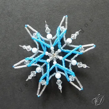 Vánoční ozdoba Vánoční korálková hvězda 0461 - Kolekce Sky Blue - 3D (PEVNÁ A NEREZ) Christmas bead ornament (Vánoční hvězda z korálků - Korálková hvězdička a vločka - Hvězdy a hvězdičky z korálků - Christmas bead star)
