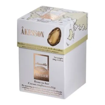 Čokoláda Bonboniéra gurmánských dražé mandle v hořké čokoládě Åkesson ochucené divokým pepřem AtelieR 100 g