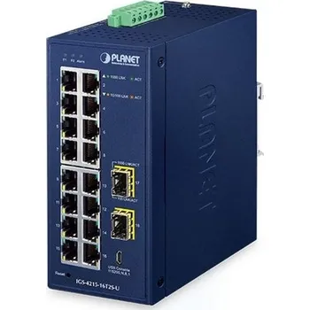 Switch Planet IGS-4215-16T2S-U průmyslový L2 switch, 16x1Gb, 2x1Gb SFP, dual 9-48VDC, -40~75°C, 1x Micro-USB female port, IP30