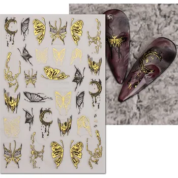samolepka Samolepky na nehty 3D ZLATÉ MOTÝLY ozdoby R37