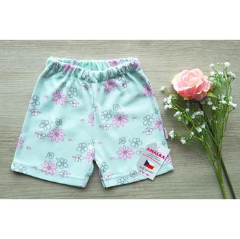 AMÁLKA Bavlněné klasické kraťasy květinky, zelené Velikost: 92-98