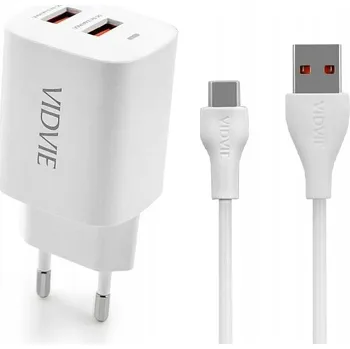 VIDVIE| SÍŤOVÁ NABÍJEČKA 2x USB 2.4A + KABEL USB/TYPE-C 1 METR [bílá]