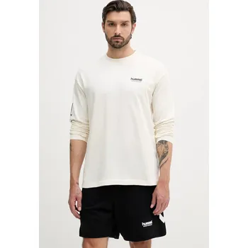 Bavlněné tričko s dlouhým rukávem Hummel béžová barva, s potiskem, 227560 01X, vel. XXL