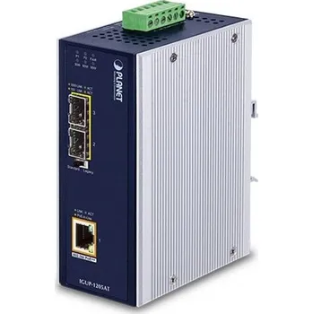 Příslušenství pro kamerový systém Planet IGUP-1205AT PoE++ konvertor 802.3bt, 1x 1000Base-T, 2x SFP 100/1000Base-X, dual power 12-56VDC, -40 až 75st.