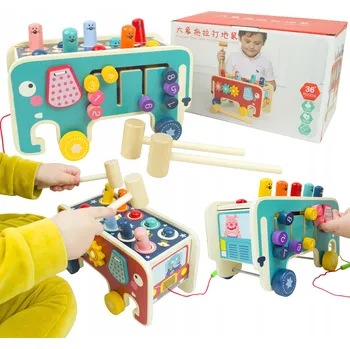 Dřevěná hračka Dřevěná Edukační Kostka Slon Montessori Zatloukačka