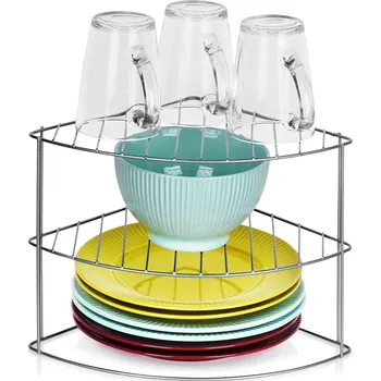 police VILDE Přídavná police, 3-patrová, rohová, stříbrný kov 23 x 23 x 21,5 cm