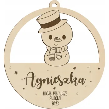 Vánoční dekorace Moje pierwsze świeta vánoční koule Dřevěná vánoční koule se jménem na vánoční stromeček