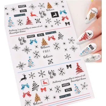 samolepka 3D Samolepky na nehty Zimní sněhové vločky Vánoční hvězdy Sobí R208