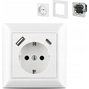 Elektrická zásuvka Jednoduchá Zásuvka Elektrická Zásuvka Pod Omítku s Uzemněním + Nabíječka