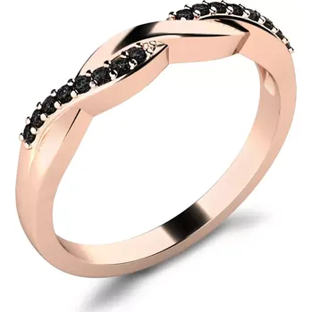 Prsten Dámský prsten růžové zlato 585 přírodní diamant černé 10996-CV-Black velikost 58