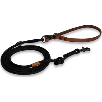 Vodítko pro psa PafDog® Elegantní přepínací vodítko kůže/lano 8mm, 6 délek, černo-hnědé, extra pevné DÉLKA VODÍTKA: 1.5 metru