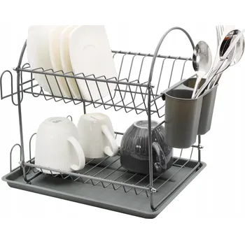 Odkapávač na nádobí ODKAPÁVAČ NA NÁDOBÍ ŠEDÝ DVOUÚROVŇOVÝ PROSTORNÝ PEVNÝ