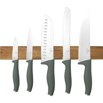 Kuchyňský nůž Berlingerhaus Sada nožů s magnetickým držákem z akátového dřeva 6 ks Matte Green Collection