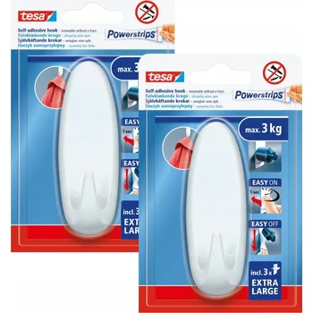 Věšák TESA POWERSTRIPS samolepicí Háček velký oválný bílý 3kg x2