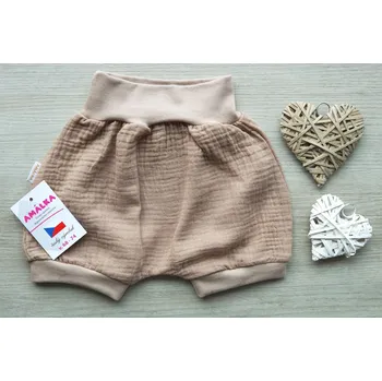 AMÁLKA Letní kraťasy s náplety mušelín, oříškové latté Velikost: 56-62