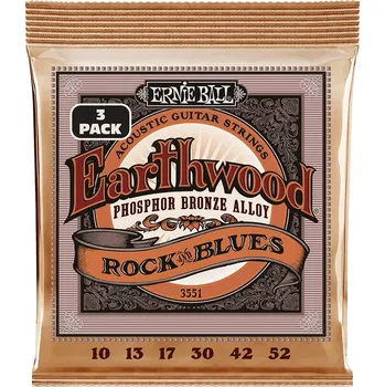 Struna pro kytaru a smyčcový nástroj Struny pro akustickou kytaru ERNIE BALL 3551 EARTHWOOD Rock and blues 3-Pack 10-52