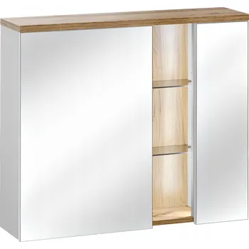 Šatní skříň Koupelnová skříňka se zrcadlem 80 cm bílá alpská/dub wotan