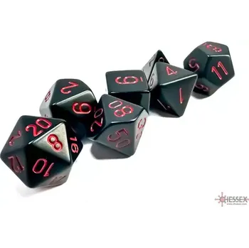 Hrací kostka Set 7 RPG kostek - černé s červenými čísly (Chessex)