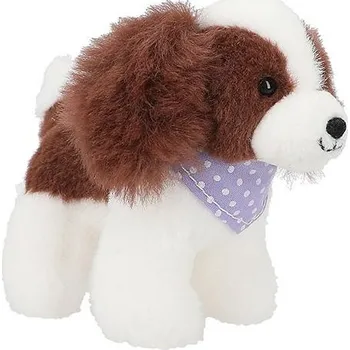plyšák Top Model – Plyšový přívěsek hnědobílý pejsek s fialovým šátkem