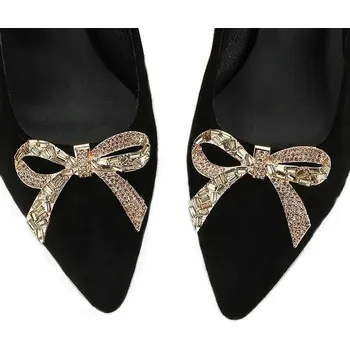 Obraz Ozdobná spona s Zirkony Zlatá Mašle 6x5 cm Klip na boty, kabelku, Svatba B08