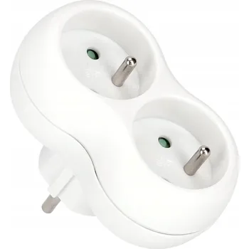 Elektrická zásuvka BÍLÁ ROZBOČKA ROZDVOJKA 2 ZÁSUVKY UZEMNĚNÍ
