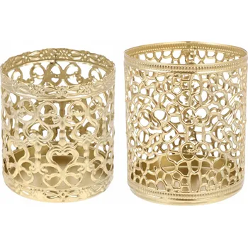 Svícen 2X ZLATÝ OZDOBNÝ KOVOVÝ SVÍCEN NA ČAJOVÉ SVÍČKY / OHŘÍVAČE