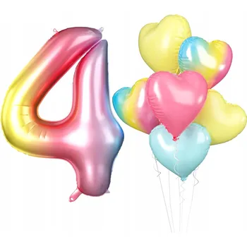 Balónek Foliový balónek číslice duhový + balónky ve tvaru srdíček