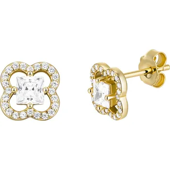 Šperk Preciosa Pozlacené stříbrné náušnice čtyřlístek Lucky Leaf s kubickou zirkonií Preciosa 5439Y00