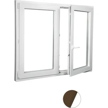 Okno ALUPLAST Plastové okno dvoukřídlé dekor/bílé 200x150 Barva: Ořech/bílá, Otvírání: Pravé, Zasklení: Trojsklo Ug= 0,7
