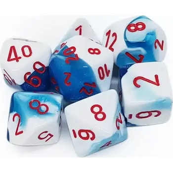 Hrací kostka Set 7 RPG kostek - bílé/modrý třpyt (Chessex)